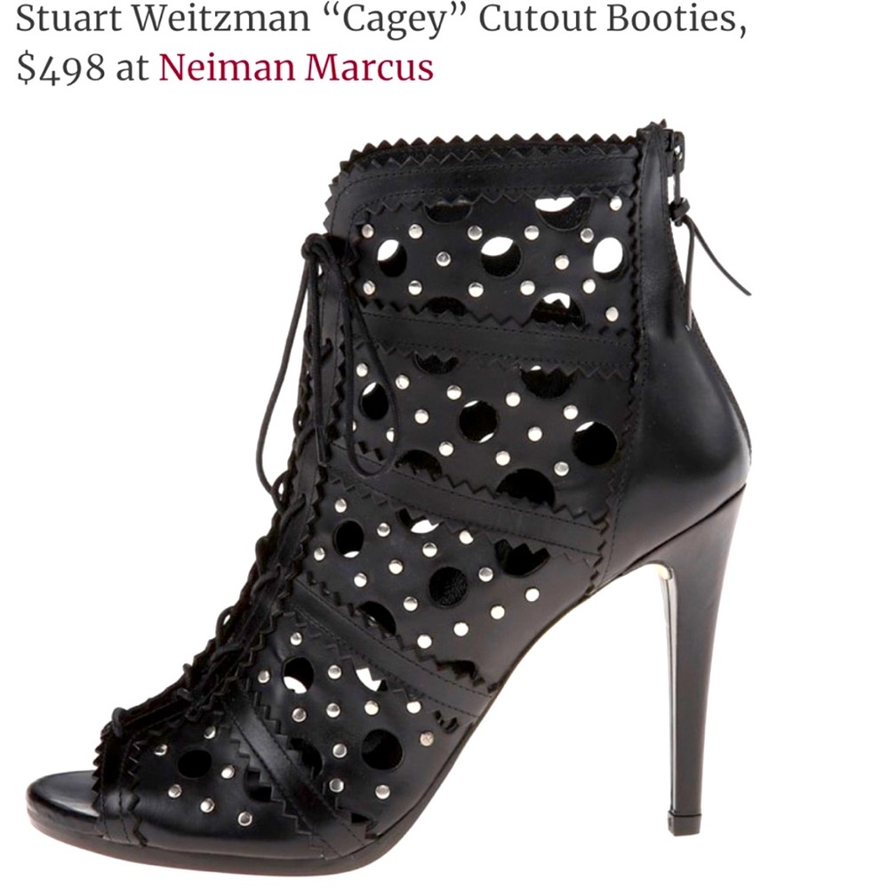Stuart Weitzman Cagey black leather lace up booties Size 10